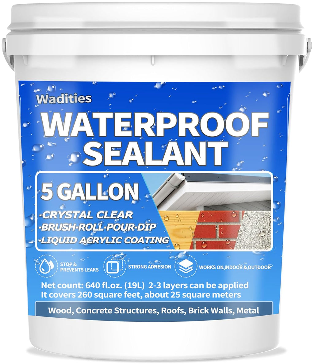 Liquid Waterproof Sealant Clear - 5 Gallon, Wadities Wall Bathroom Roof Water-Based Waterproof Coating, Invisible Repairing Leak Patch & Seal Liquid Rubber Sealant for Indoor and Outdoor