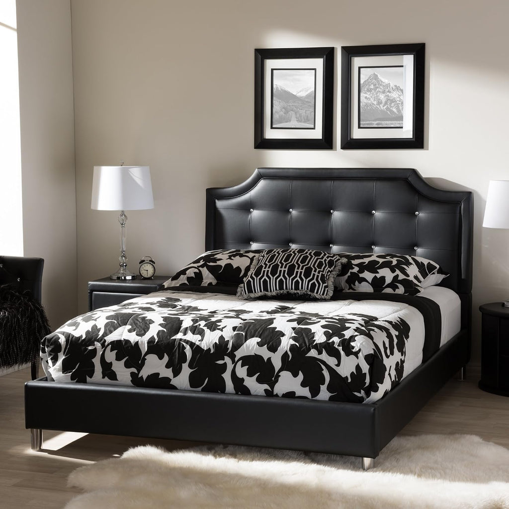 Baxton Studio Carlotta Modern Bed with Upholstered Headboard, Black, 47.5' x 63.58' x 88.6'