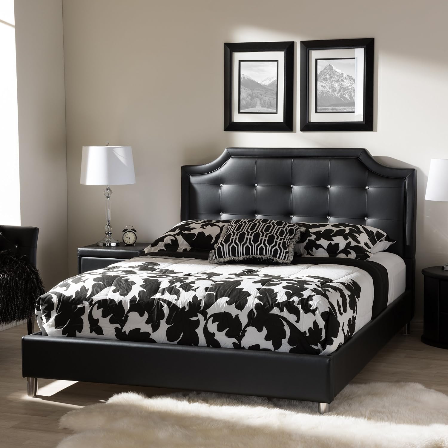Baxton Studio Carlotta Modern Bed with Upholstered Headboard, Black, 47.5' x 63.58' x 88.6'