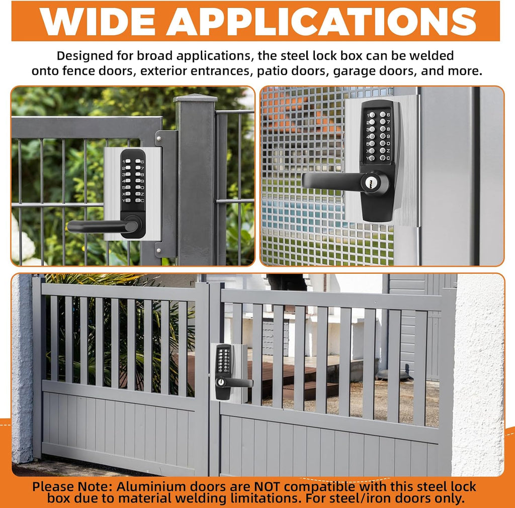 GB2024 Gate Lock Box Steel Gate Boxf for ANNFUZ Mechanical Keyless Entry Door Leverwith Handle,Combination Keypad Code Door Lever Lock - for Metal Gates and Fence (NOT for Aluminum) - 2 3/