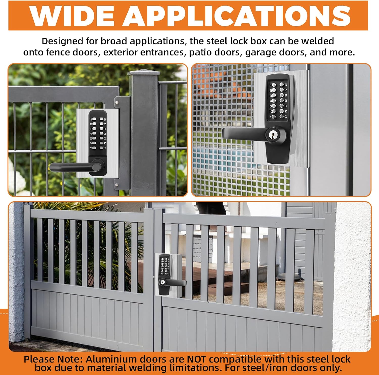 GB2024 Gate Lock Box Steel Gate Boxf for ANNFUZ Mechanical Keyless Entry Door Leve with Handle,Combination Keypad Code Door Lever Lock - for Metal Gates and Fence (NOT for Aluminum) - 2 3/