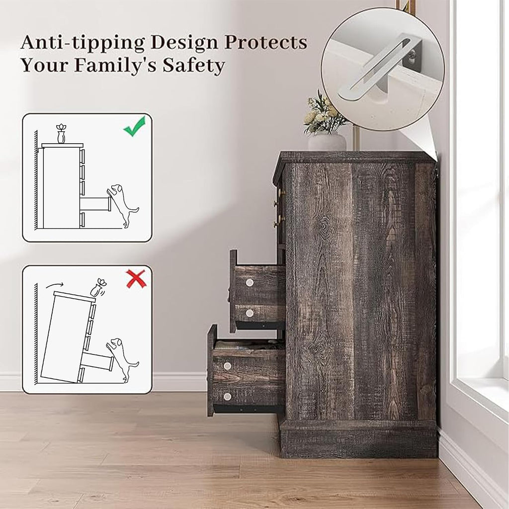 EnHomee 8 Drawers Dresser with Power Outlets and LED Lights,55' W Rustic Wooden Dressers & Chests of Drawers for Bedroom, Hallway, Rustic Oak, 55' W x 34.5' H x 15.7' D