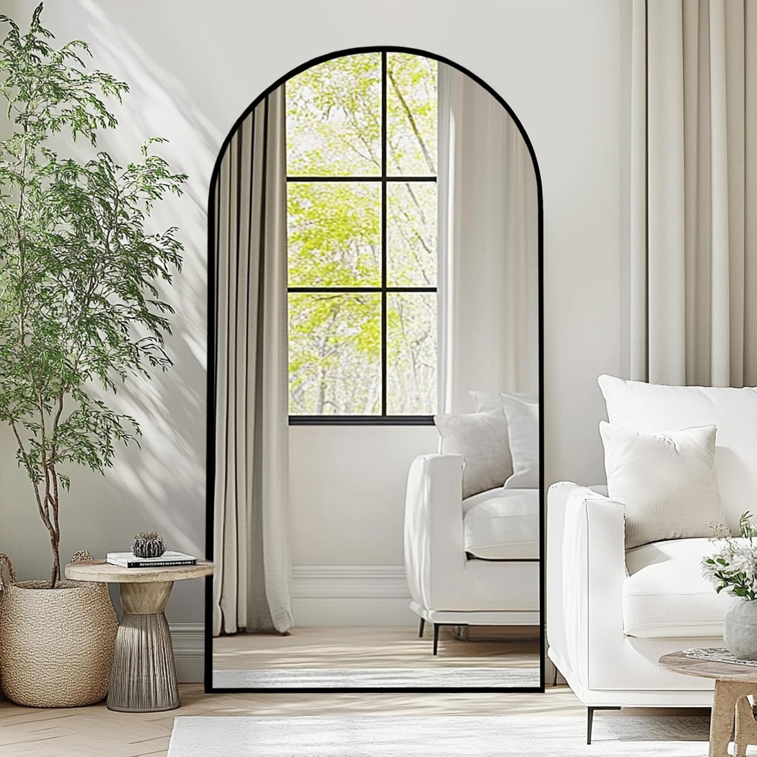 Beauty4U Arched Full Length Mirror 76' x 34', Black Large Full Body Mirror with Stand, Floor Standing & Wall Mounted HD Tempered Glass Dressing Mirror for Bedroom, Living Room, Entryway