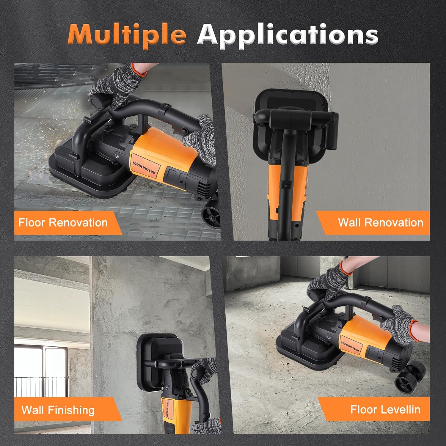 YUCHENGTECH 4-Head Concrete Grinder Set 4' Concrete Surface Grinder Floor Grinder 3800W 0-6000RPM Concrete Surface Planer with Dust Extraction Shroud for Grinding Concrete Cement Marble Granite