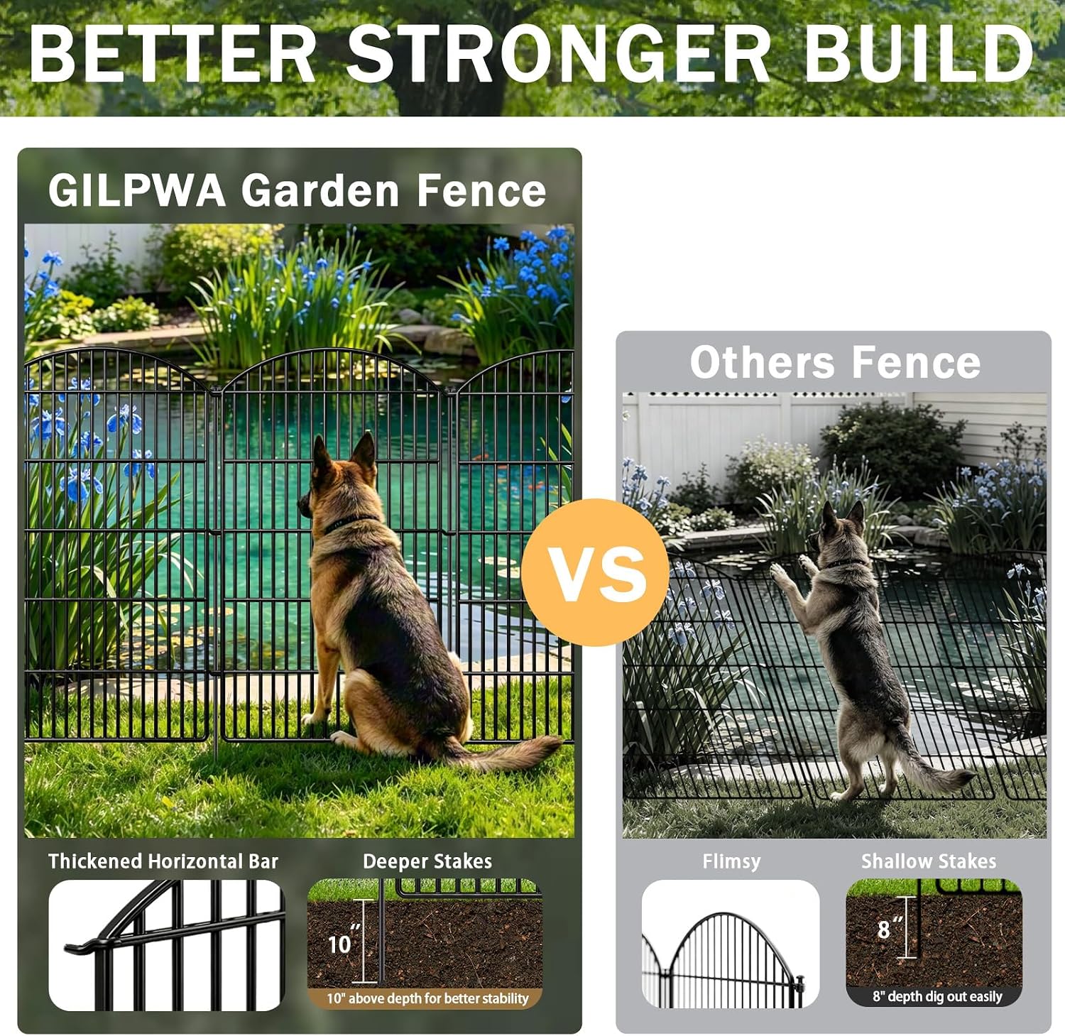 10 Panels Decorative Garden Fence with Lock, 48in (H) x 24ft (L) No Dig Dog Animal Barrier for Outdoor Yard, Rustproof Ground Stakes Metal Fencing for Yard, Patio, Flower Bed