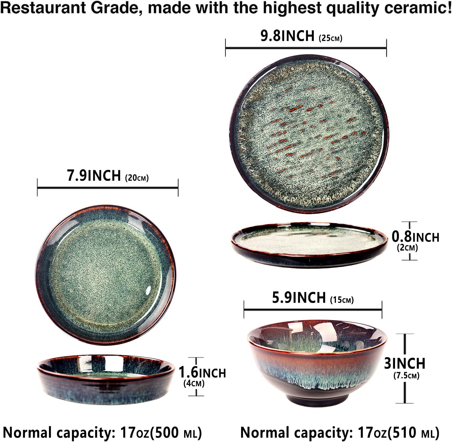 This 12-piece round active glaze porcelain tableware set includes plates, bowls, and soup plates, serving up to 4 people. It is microwave and dishwasher safe. (Set (No.4))