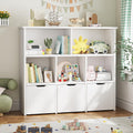 Teckid 2-in-1 Kids Bookshelf and Toy Storage Organizer, Kids Storage Cabinet with 5 Open Cubbies and 3 Rolling Drawers, Multifunctional Toy Chest for Playroom Bedroom Living Room, White
