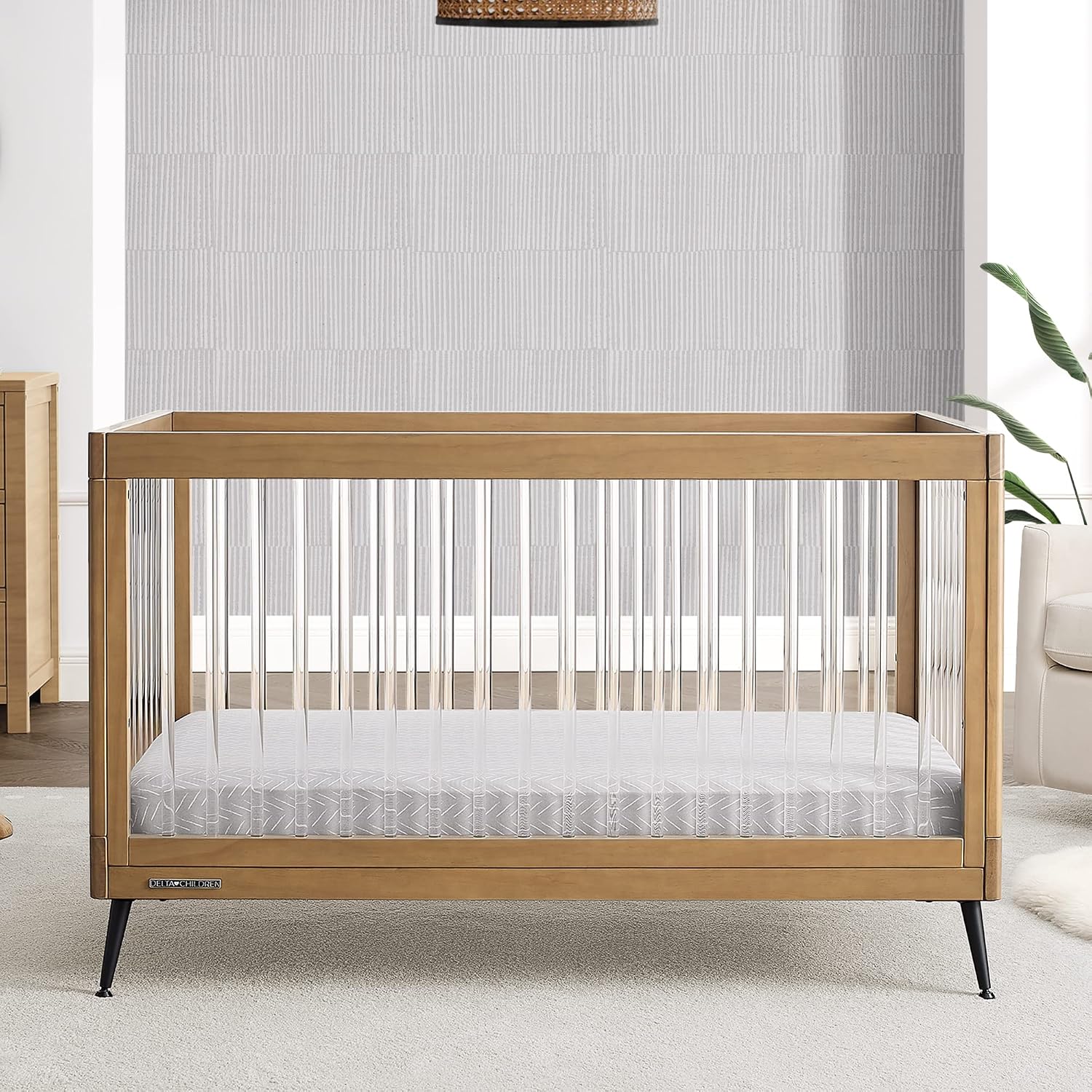 Delta Children Sloane 4-in-1 Acrylic Convertible Crib - Greenguard Gold Certified, Acorn/Matte Black