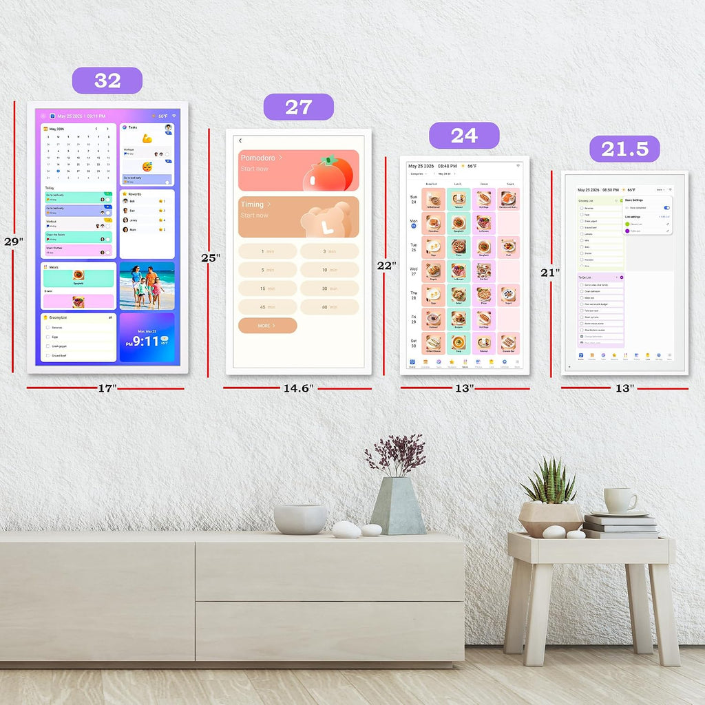 27-inch Digital Calendar Wall-Touch-Screen Whiteboard - Electronic Calendar for Business Schedule, No Subscription, Star Rewards, Chore Charts, Sync Online Calendar, Gift for Mom Dad, White