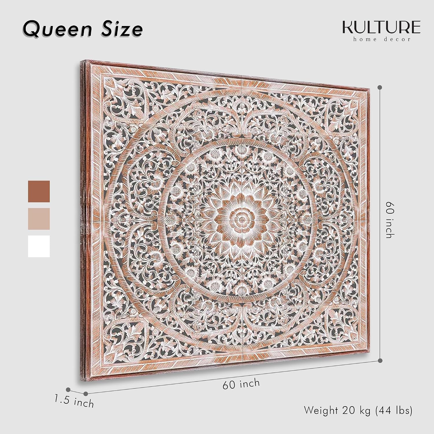 Manusa Antic Custom Engraved Wood Headboard Panels, Personalized Hand Carved Mandala Boho Bedroom Wall Decor, King or Queen, Hardware Included