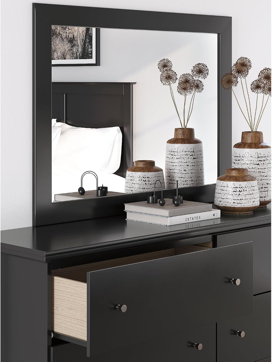Signature Design by Ashley Maribel Traditional 6-Drawer Dresser and Mirror with Safety Stop, Black