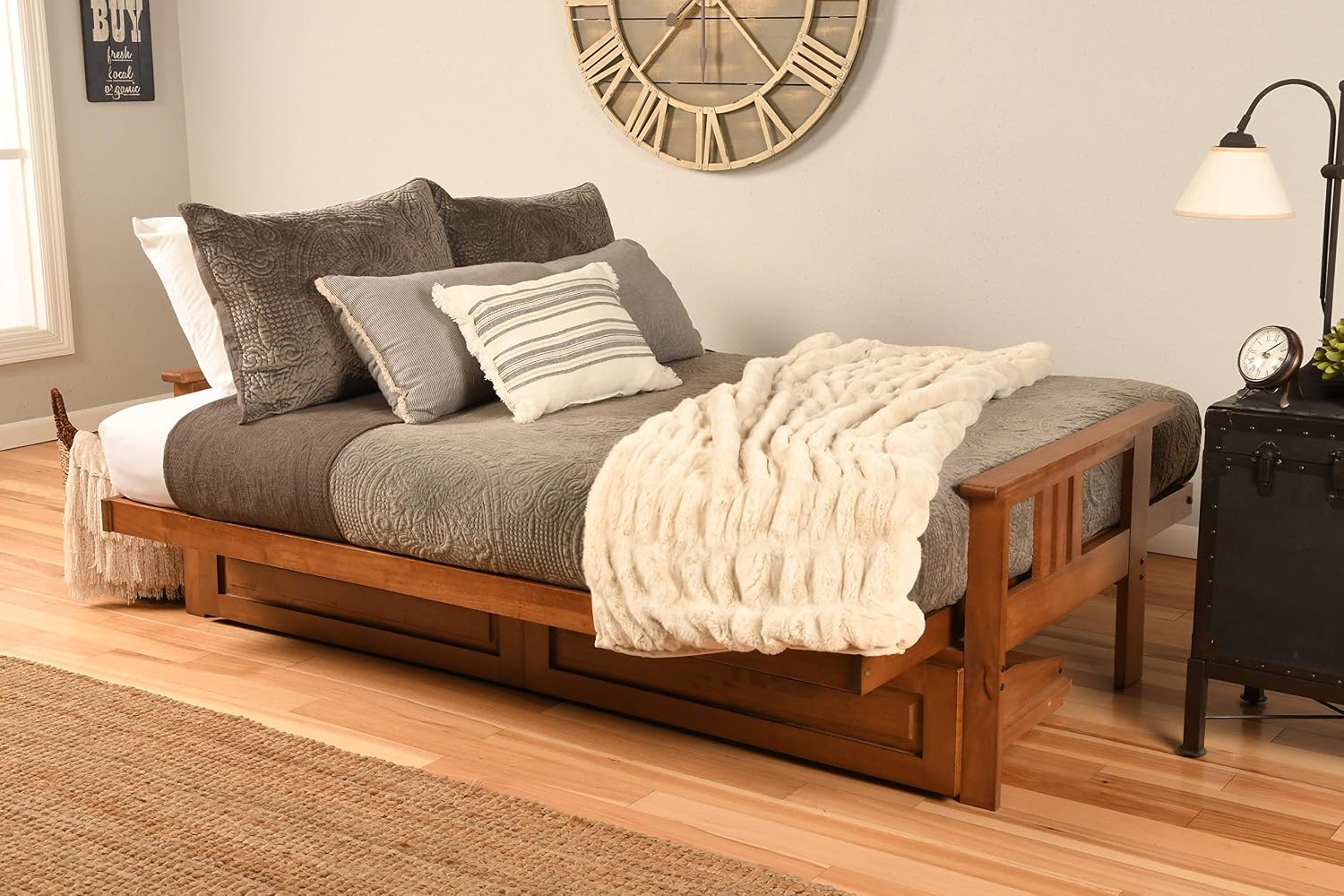 Kodiak Furniture Monterey Futon Set with Storage Drawers, with Barbados Base and Peter's Cabin Mattress