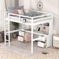 Full Size Loft Bed with Desk and Cabinets,Multifunctional Storage Solid Wood Bed Frame w/Drawers,Bedside Tray,Charging Station,Integrated Ladder,for Bedroom,Apartment,White