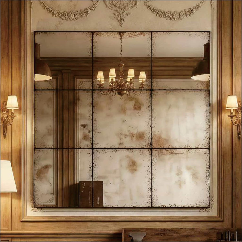 whitebeach Window Pane Black Mirror,Farmhouse Wall Mirror,Mantel Mirror for Fireplace/Entryway/Hallway/Living Room,36'X 36'