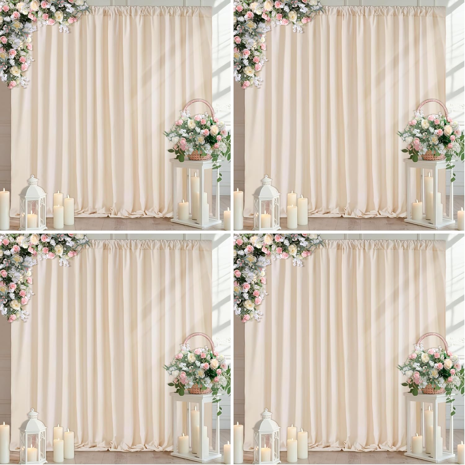 Ivory Backdrop Curtains 2 Panel 5ft x 10ft Polyester Fabric Wedding Backdrops for Arch Party Stage Ceremony Photography Background Decoration (Pack of 4)
