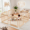 Foldable Wooden Playpen - Adjustable Wood Baby Play Yard with Door, Indoor Large Safety Fence for Babies and Toddlers - Easy Assembly, Natural, 55 x 55 x 24 inches