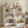 IDEALHOUSE Toy Storage Organizer with Movable Drawers, Kids Bookshelf with Hidden Wheels and 5 Open Cubbies, Multifunctional Storage Cabinet Chest for Playroom