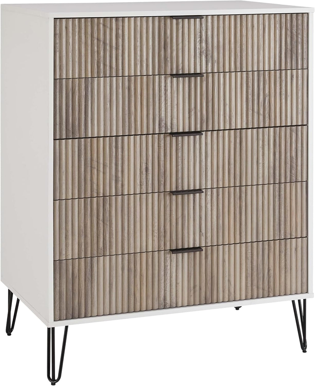 Manhattan Comfort Dumbo 3-Piece Modern Dresser Drawer and Nightstand Set, Tall and Double - Vertical Ribbed Design - No Tool Assembly Storage for Bedroom & Living Room, White/Grey