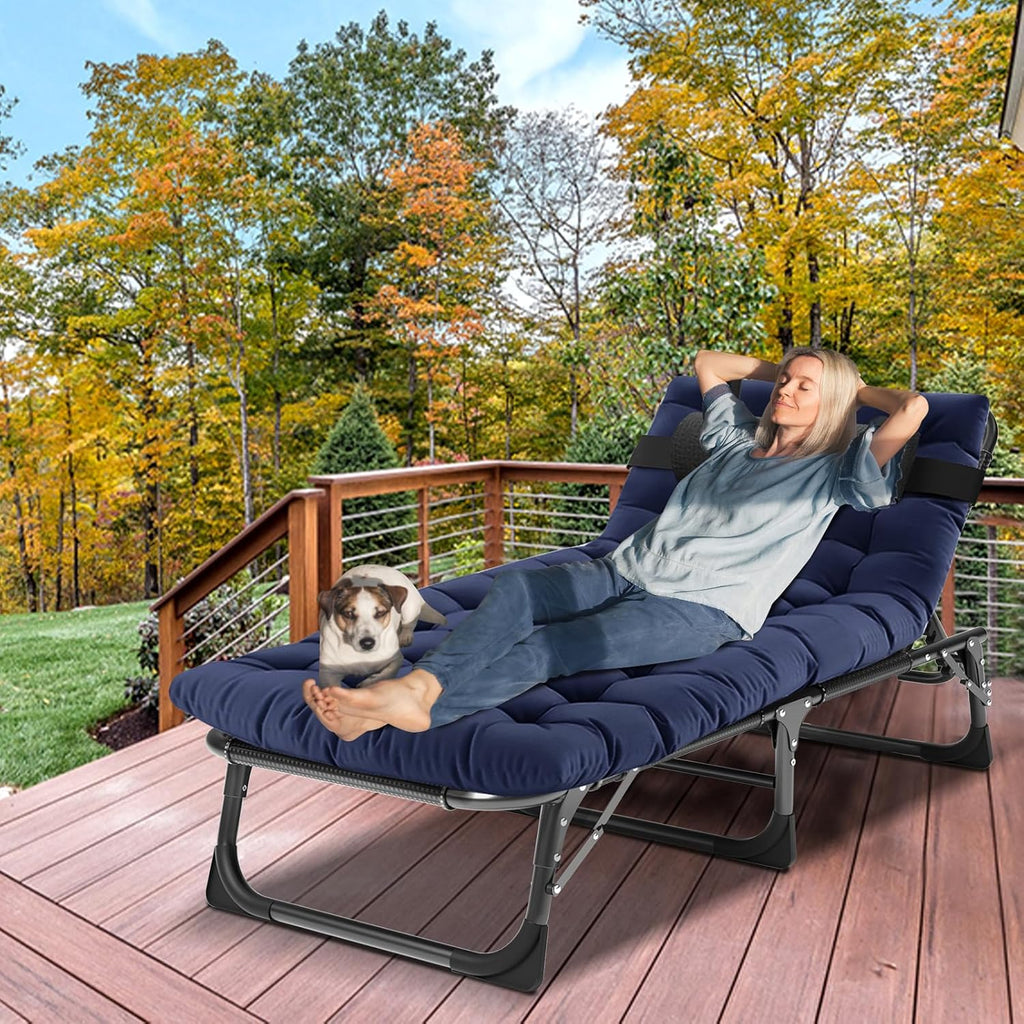 LILYPELLE Folding Outside Chaise Lounge Chair with Mattress, 5 Position Adjustable Patio Folding Lounge Chair Reclining Chairs Perfect for Sunbathing, Camping, Pool, Beach, Patio