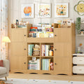 FINETONES Toy Shelf and Toy Storage, 55' Large Kids Bookshelf Toy Organizers and Storage with 10 Cubbies and 4 Tier Shelf, Toy Organizer and Chest with Raised-Edge Top Shelf for Playroom, Natural