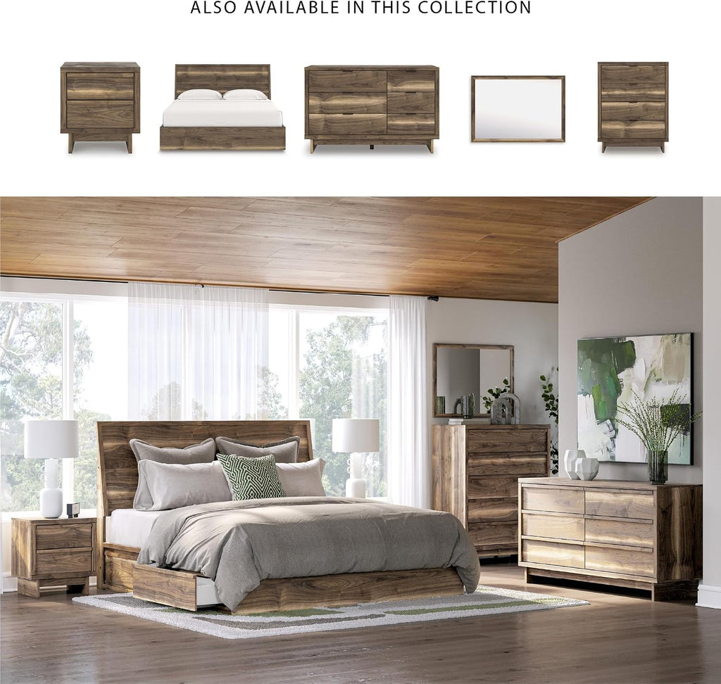 Signature Design by Ashley Darcalli Retro 6 Drawer Dresser with Easy Glide and Safety Stop, Brown