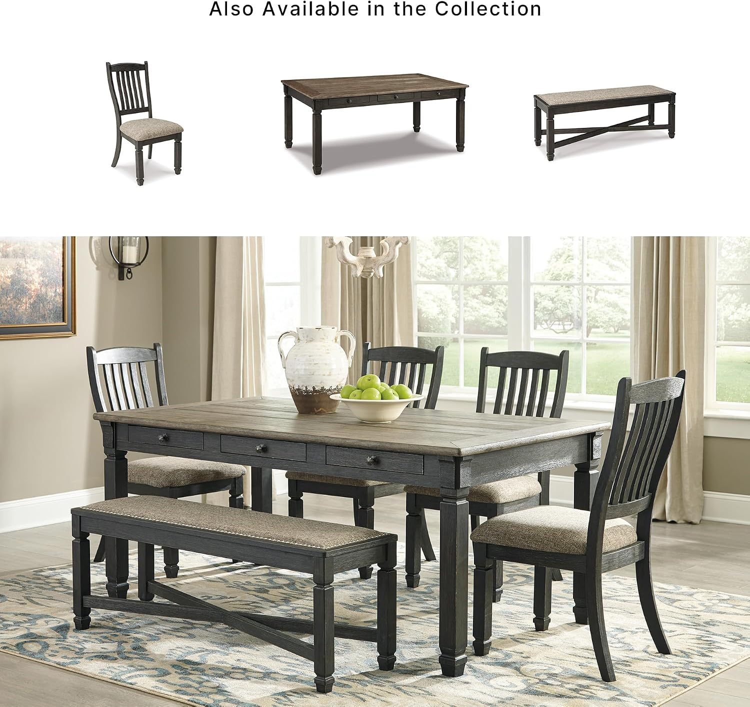 Signature Design by Ashley Tyler Creek Dining Room Upholstered Side Chair, 2 Count, Solid Wood, 19.25' H, Black and Grayish Black