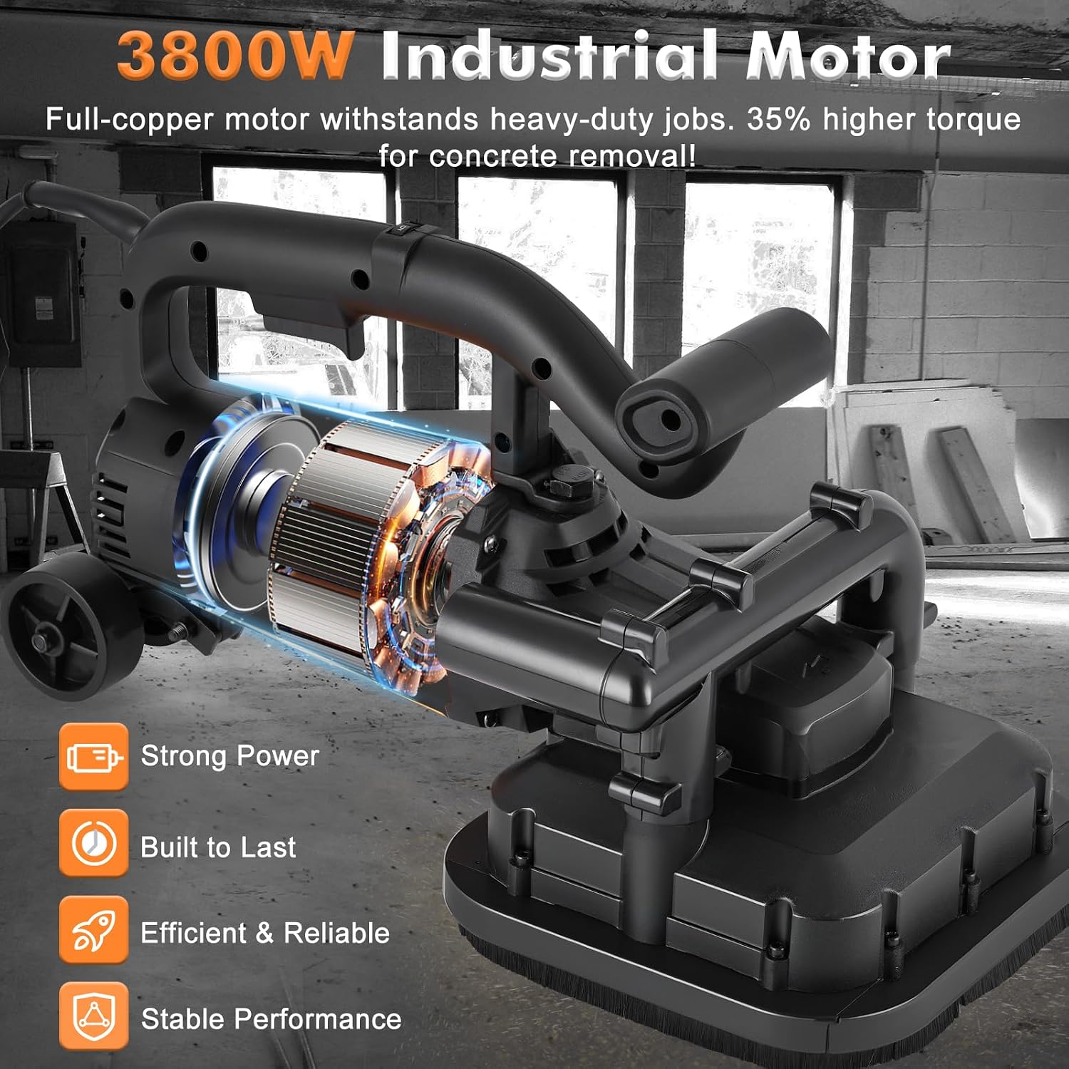 YUCHENGTECH 4-Head Concrete Grinder Set 4' Concrete Surface Grinder Floor Grinder 3800W 0-6000RPM Concrete Surface Planer with Dust Extraction Shroud for Grinding Concrete Cement Marble Granite
