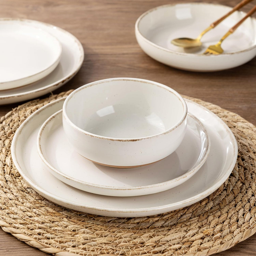 AmorArc Dinnerware Sets with Pasta Bowls for 6, Handpainted Stoneware Plates and Bowls Set with Rustic Terracotta Underside, Scratch Resistant Dishes Set, Dishwasher & Microwave Safe, 24 Pcs