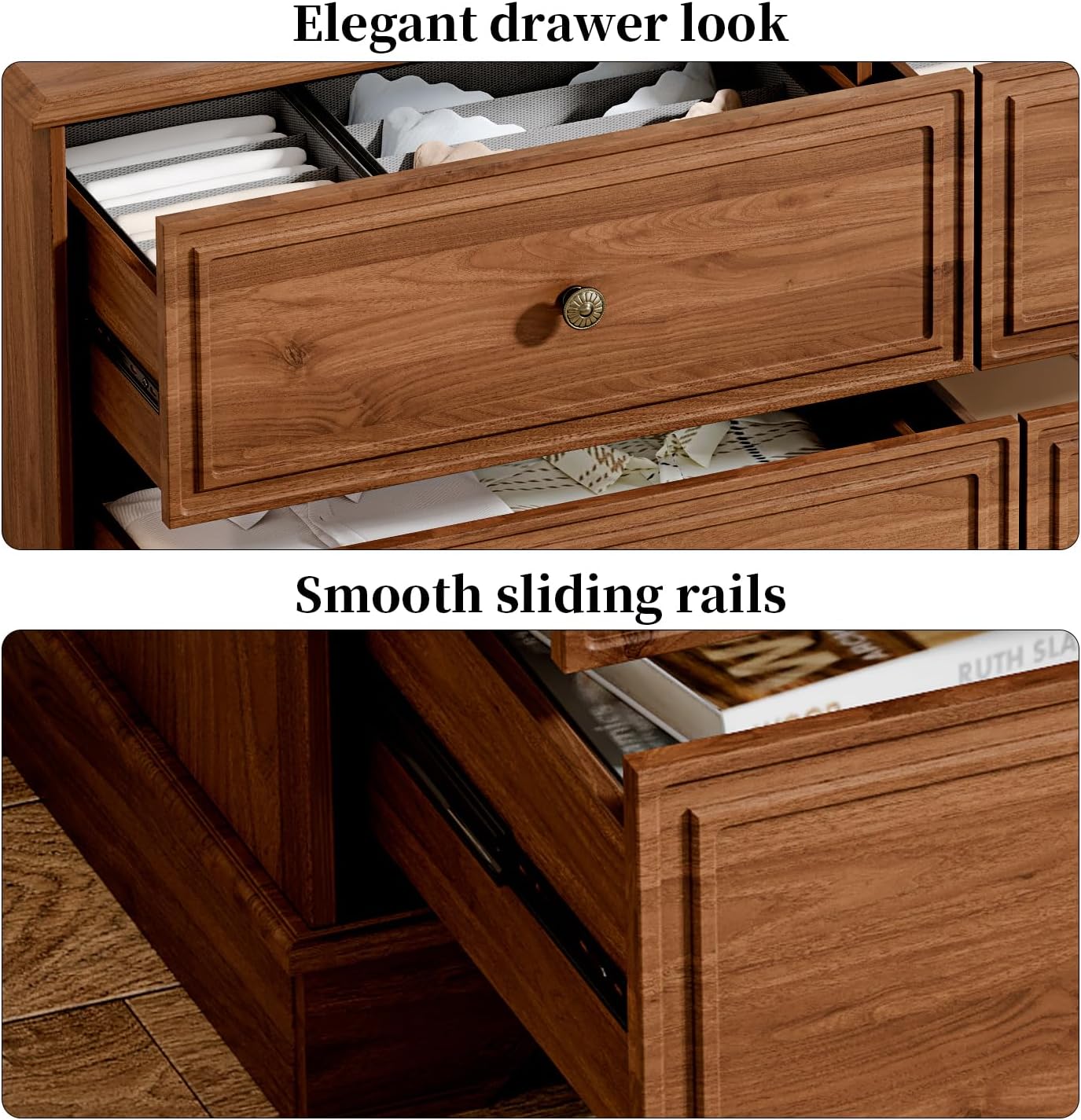 Chrangmay Modern Chest of Drawers with 6 Drawers,Deep Drawers,Clothes Organizer,Large Storage Cabinet for Living Room, Bedroom,Hallway,with Anti-Tipping Device,Brown