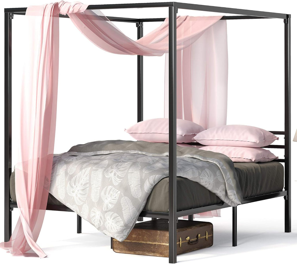 Zinus Patricia Metal Framed Canopy Four Poster Platform Bed Frame/Strong Steel Mattress Support/No Box Spring Needed, Queen, Black (OLB-CPBF-Q)