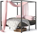 Zinus Patricia Metal Framed Canopy Four Poster Platform Bed Frame/Strong Steel Mattress Support/No Box Spring Needed, Queen, Black (OLB-CPBF-Q)