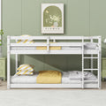 Ball & Cast Solid Rubber Wooden Twin Over Twin Bunk Bed with Ladder and Full Length Guardrail,Low Bunkbed w/Slat Support,Bedroom Furniture for Girls Boys,White