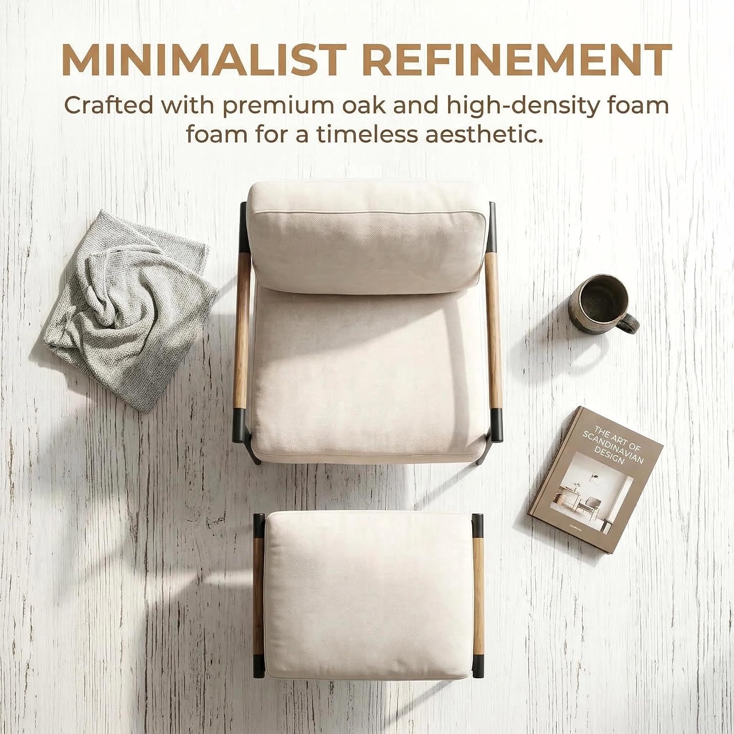 DUOMAY Mid Century Modern Accent Chair with Ottoman Set, Chenille Beige Upholstered Living Room Chair with Metal Legs Lazy Lounge Chair Set with Footrest for Bedroom Living Room