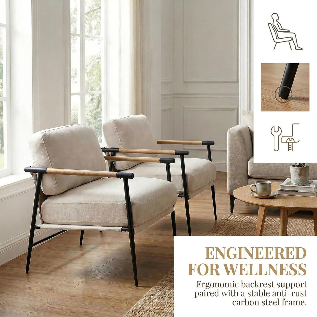 DUOMAY Mid-Century Modern Accent Chairs Set of 2 - Soft Linen Upholstered Lounge Reading Chair for Bedroom - Comfy Lightweight Livinig Room Chairs - Beige