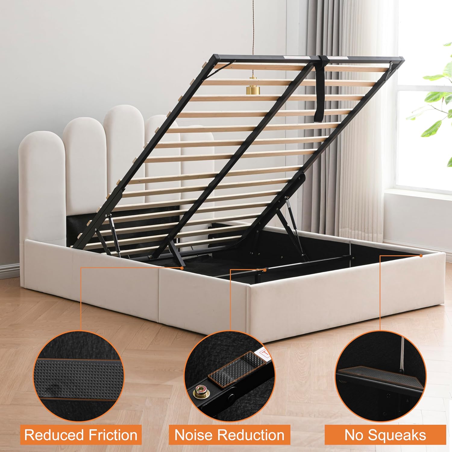 Lift Up Storage Bed Full Size, Upholstered Platform Bed with Hydraulic Storage System & Wood Slats Support, Full Bed Frame with Headboard, No Box Spring Needed, Easy Assembly, Cream