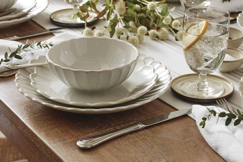 Lenox Dinnerware Sets, French Perle Scallop White 18-Piece Dinnerware Set, Service For 6, Stoneware Material, Dishwasher Safe, Microwave Safe, Bowls, Plates And Bowls, Dinner Dishes (White, 18 Piece)