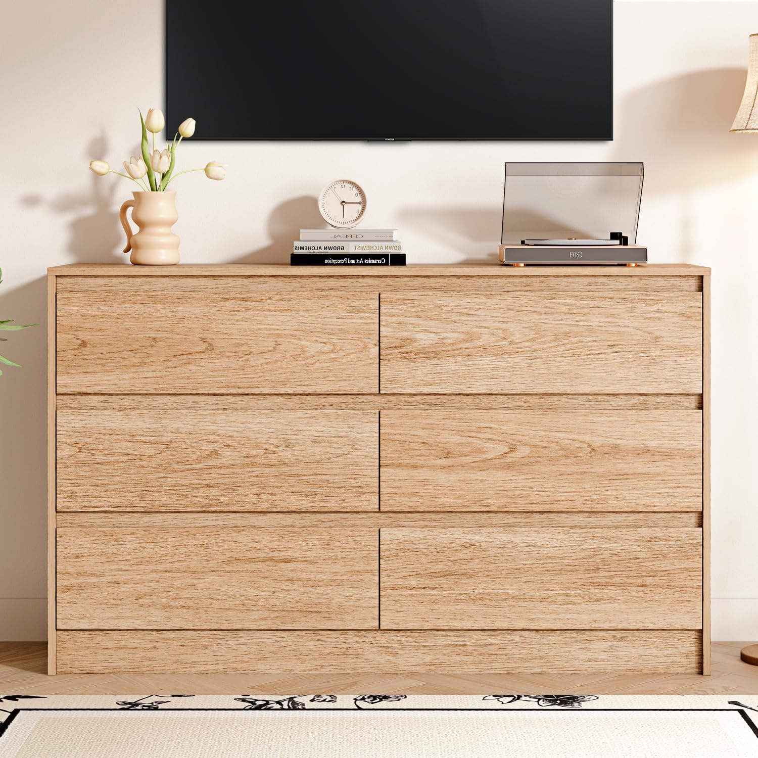 Chrangmay Modern Chest of Drawers with 6 Drawers,Deep Drawers,Clothes Organizer,Large Storage Cabinet for Living Room, Bedroom,Hallway,with Anti-Tipping Device,Raw