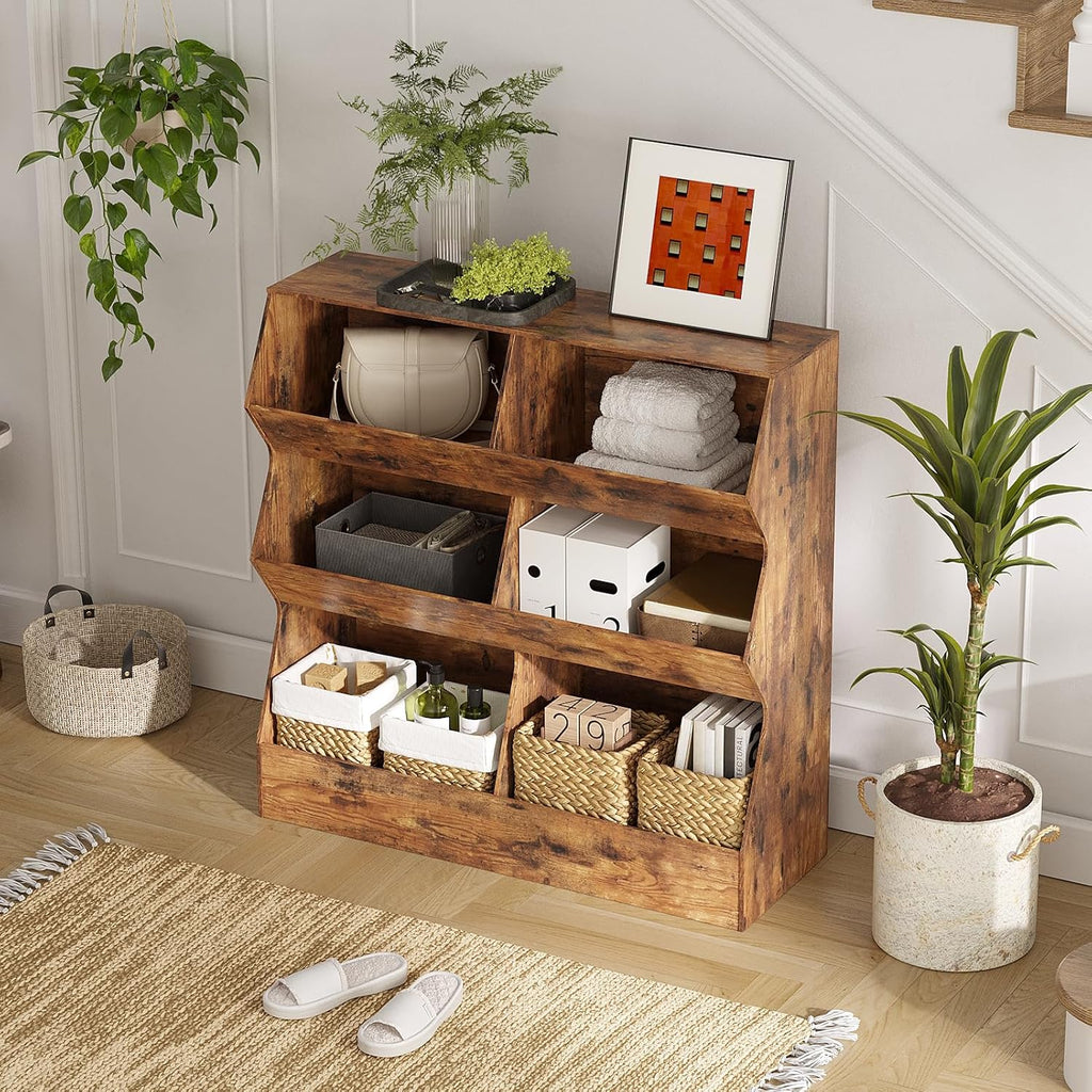 DINZI LVJ Toy Storage Organizer, Kids Bookshelf, Wooden Toy Storage Cabinet, 6 Cubby Children Bookcase, 39.4' L Toddler Book Shelf for Playroom, Living Room, Nursery, Hallway, School, Rustic Brown