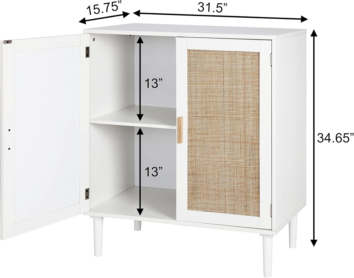 Finnhomy Sideboard Buffet Cabinet, Kitchen Storage Console with Rattan Decorated Doors, Liquor Buffet, Dining Room, Hallway, Cupboard Console Table, Accent Cabinet, 31.5X 15.8X 34.6 Inches, White