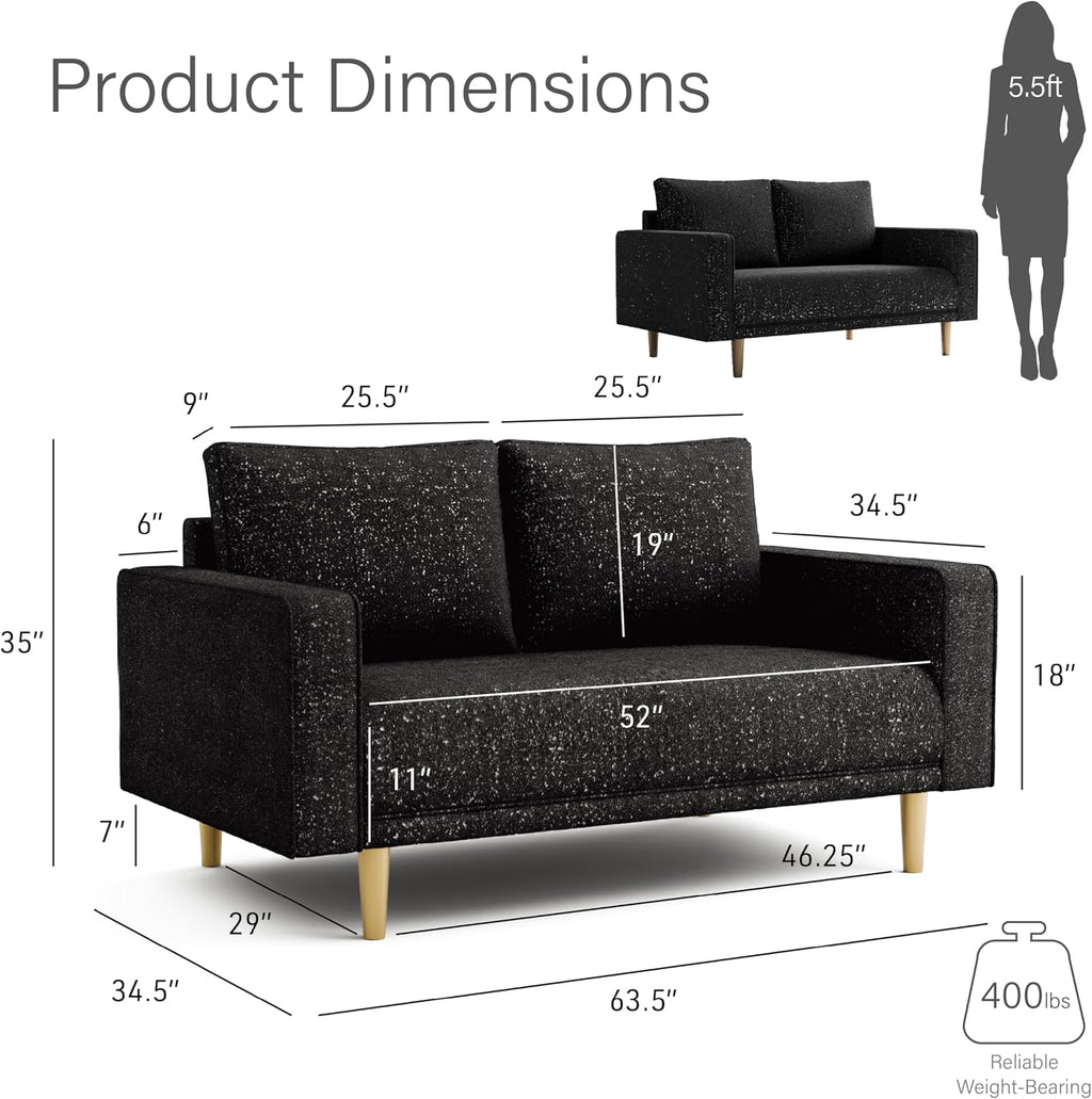 Furniture of America Oriana Contemporary Boucle Fabric 3-Piece Sofa Set with Back Pillows and Wooden Legs, Accent Furniture Sets for Living Room, Home Office, Bedroom, Lounge, Black