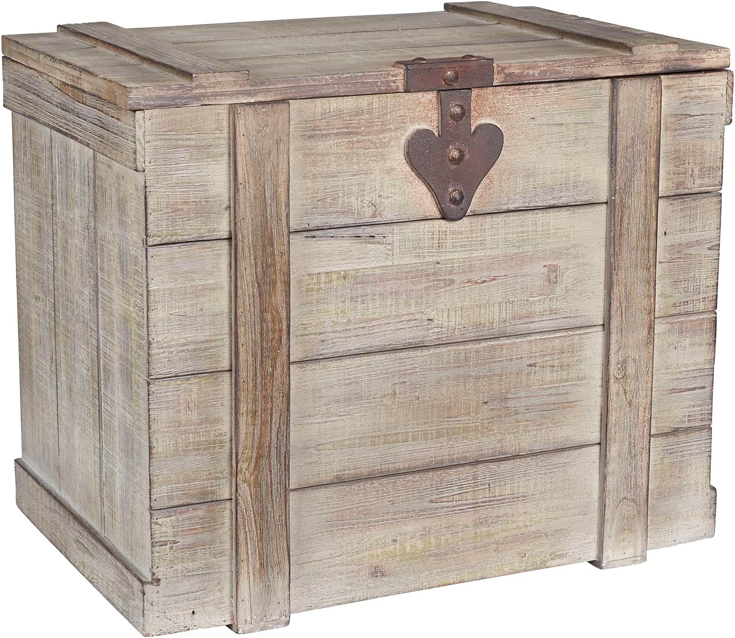 Household Essentials Antiqued Decorative Trunk, 3 Piece Set, Small, Medium and Large, Chinese Fir Panel and MDF, Smooth Backing and Metal Hinge Accent, Flat Top and Stay-Open Lid