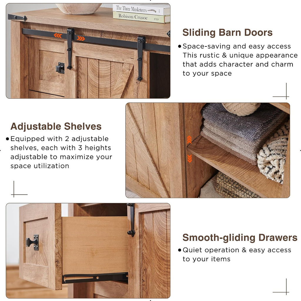 T4TREAM 5 Drawers Dresser for Bedroom w/Sliding Barn Door, Farmhouse Modern Tall Dresser 5 Chest of Drawers, Storage Organizer for Bedroom, Hallway, Living Room, Kids Room, Light Tree Knot