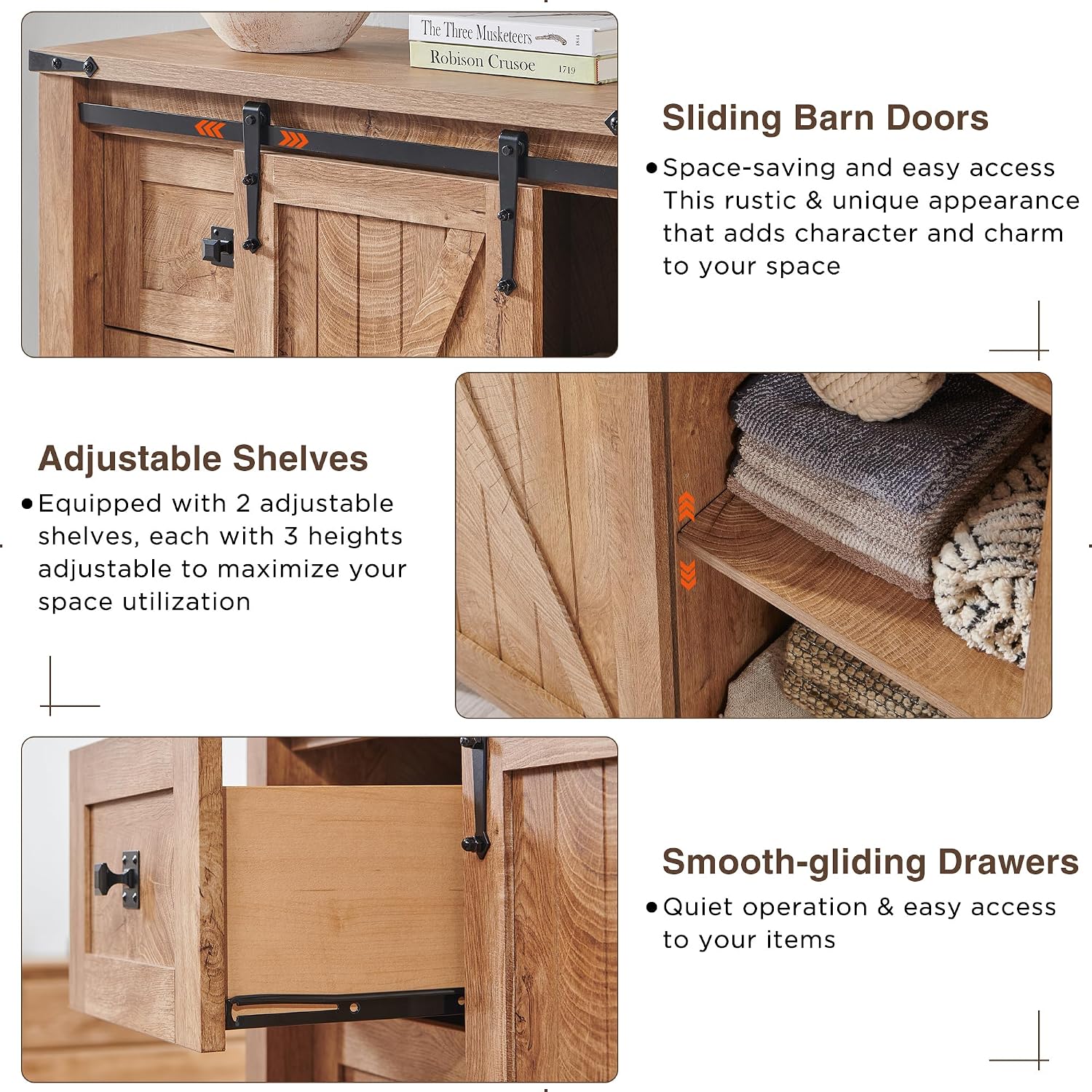 T4TREAM 5 Drawers Dresser for Bedroom w/Sliding Barn Door, Farmhouse Modern Tall Dresser 5 Chest of Drawers, Storage Organizer for Bedroom, Hallway, Living Room, Kids Room, Light Tree Knot