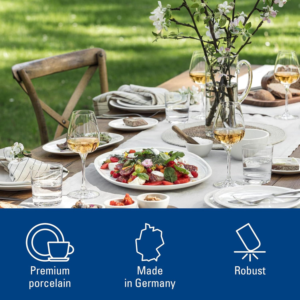 Villeroy & Boch Artesano Original 16-Piece Dinnerware Set, Service for 4, Dinner and Salad Plates, Pasta and Rice Bowls, Premium Porcelain, Made in Germany, Microwave and Dishwasher Safe, Creamy White