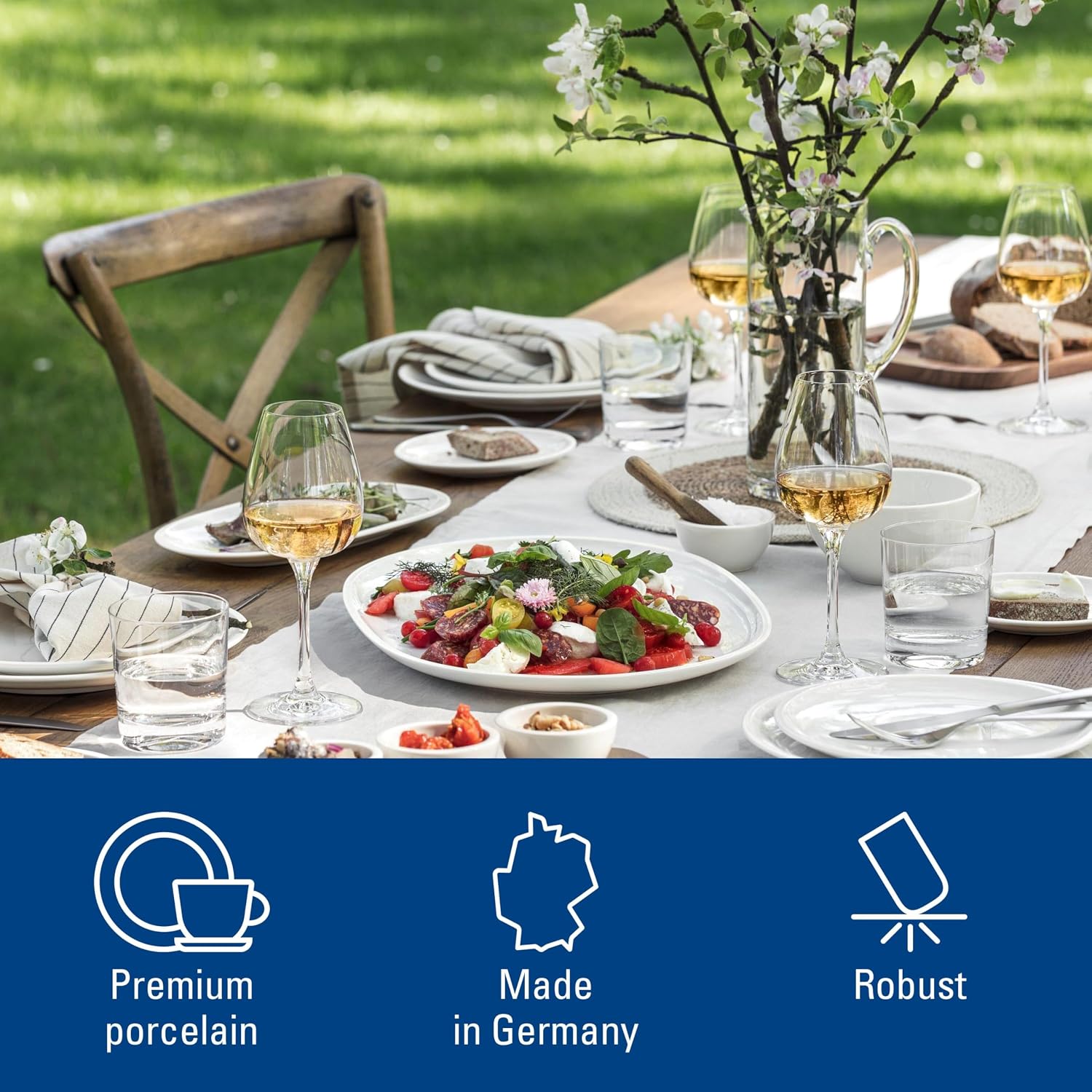 Villeroy & Boch Artesano Original 16-Piece Dinnerware Set, Service for 4, Dinner and Salad Plates, Pasta and Rice Bowls, Premium Porcelain, Made in Germany, Microwave and Dishwasher Safe, Creamy White