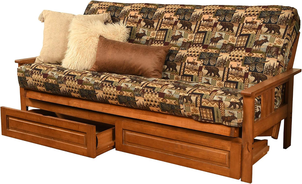 Kodiak Furniture Monterey Futon Set with Storage Drawers, with Barbados Base and Peter's Cabin Mattress