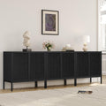 Yechen Full Black Rattan Cabient, Boho Sideboard Cabinet with Natural Rattan Decorated Doors, 31.5' W Accent Cane Credenza Buffet Console Storage, for Living Room Entryway Kitchen, Metal Legs/Set of 3
