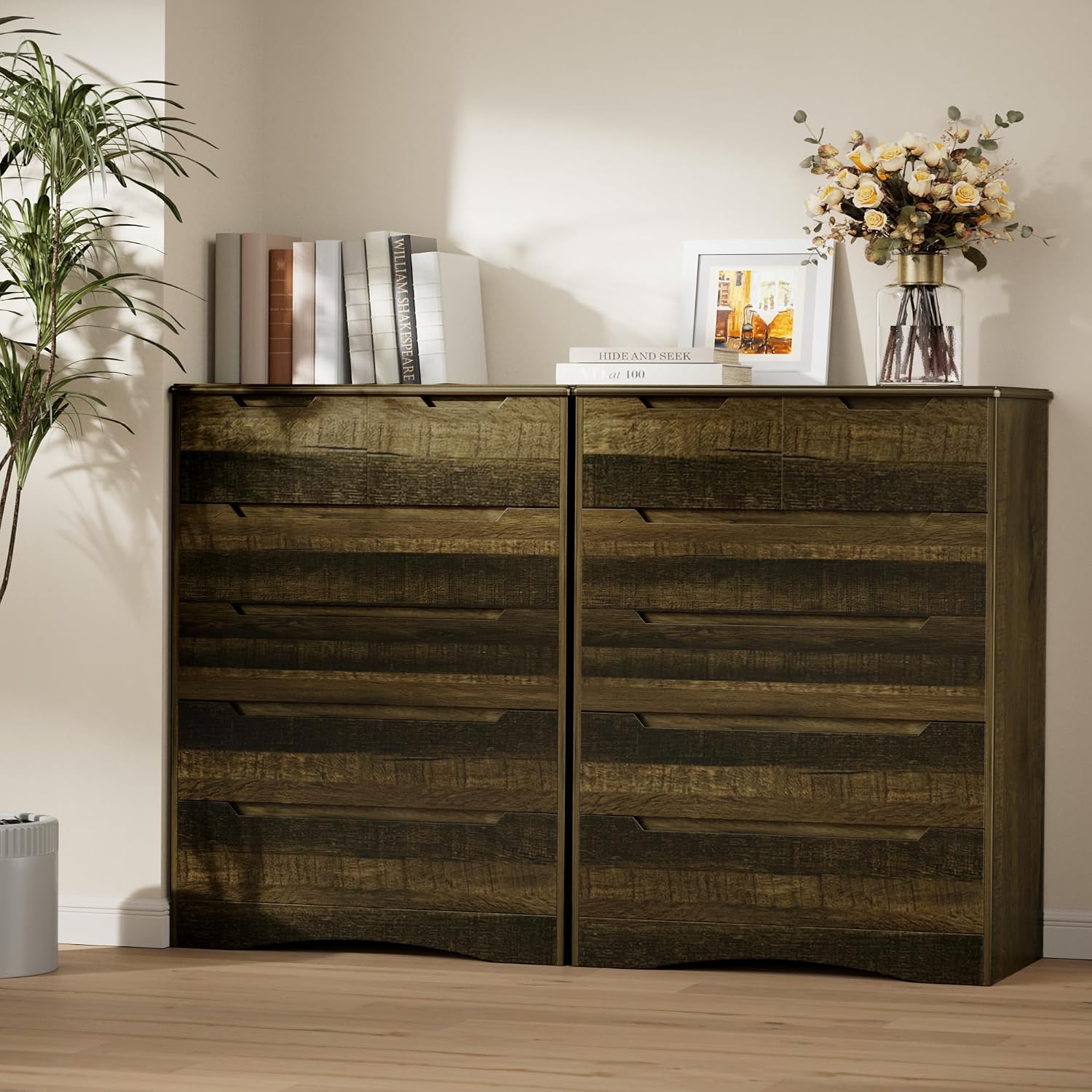 Gizoon 6 Drawer Dresser, Chest of Drawers with Large Storage, Dark Brown Dressers for Bedroom, Tall Dresser and Organizer with Anti-Tripping, Wooden Cabinet for Office, Living Room, Entryway