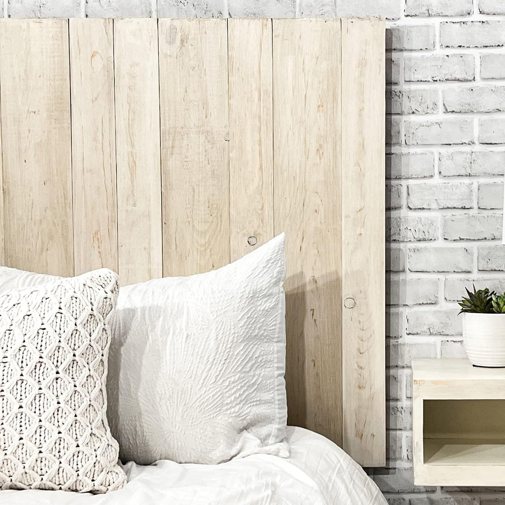 Barn Walls Antique White Headboard, Farmhouse Design, Solid Wood Headboard, Floating Panels, Wall Mount, Adjustable Height, Easy Assembly, Full Size