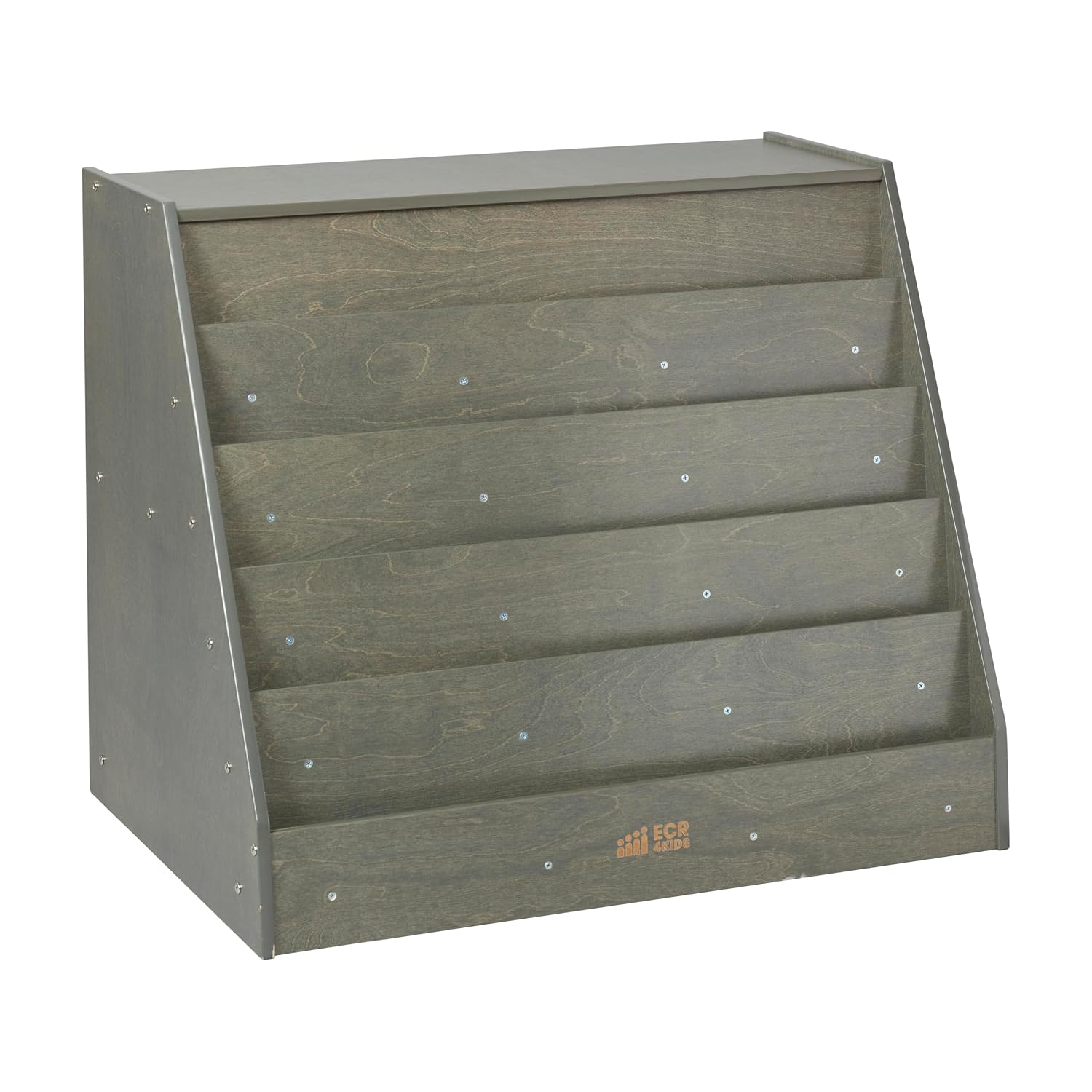 ECR4Kids Double-Sided Mobile Book Display with Storage Shelves, Classroom Bookshelf, Grey Wash
